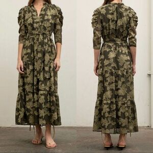 Moon River Envy Dress XS Green Midi Applique